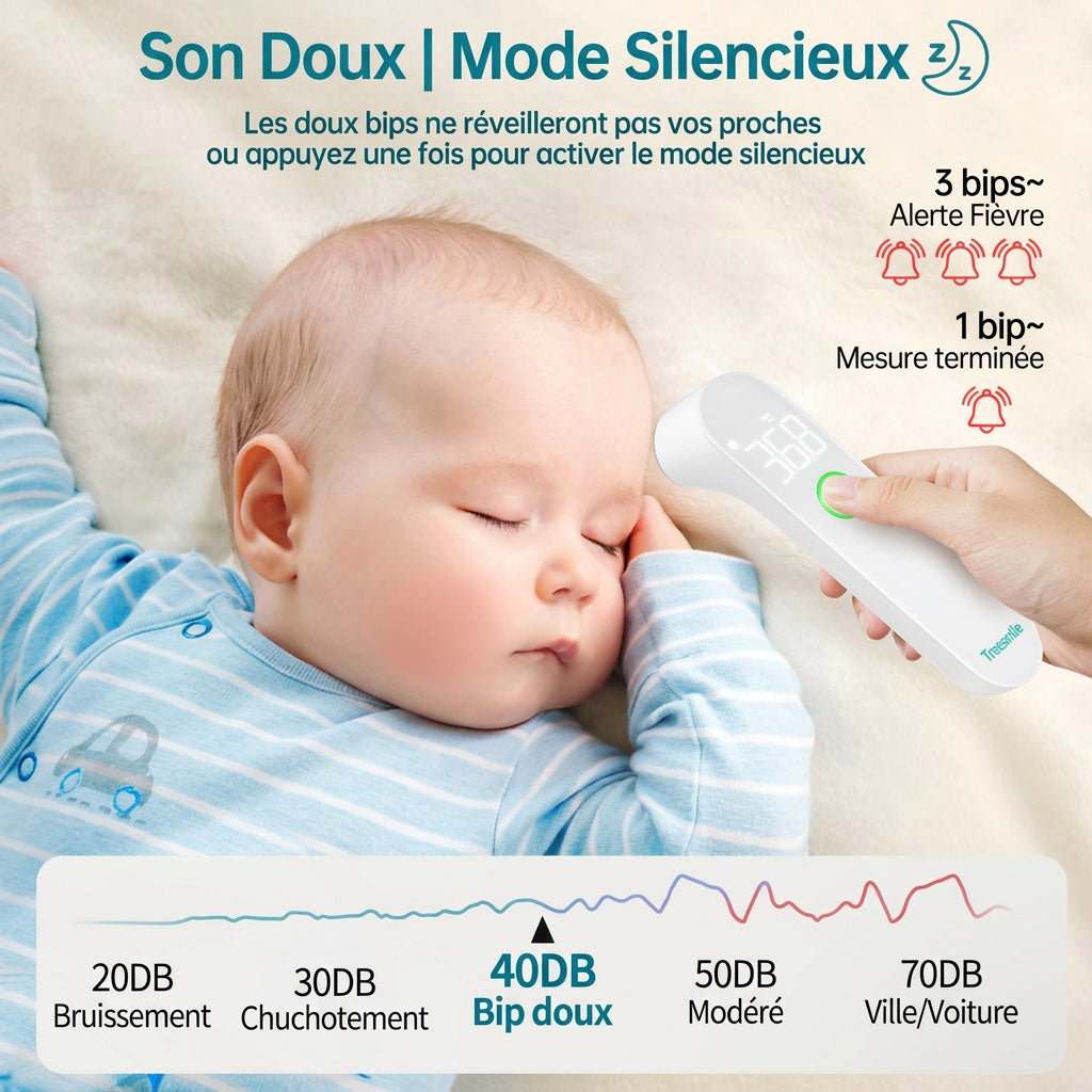Thermomètre infrarouge LED, Blanc, Double mode front Ecran LED clair, Toute la famille, Lecture instantanée pile incluse