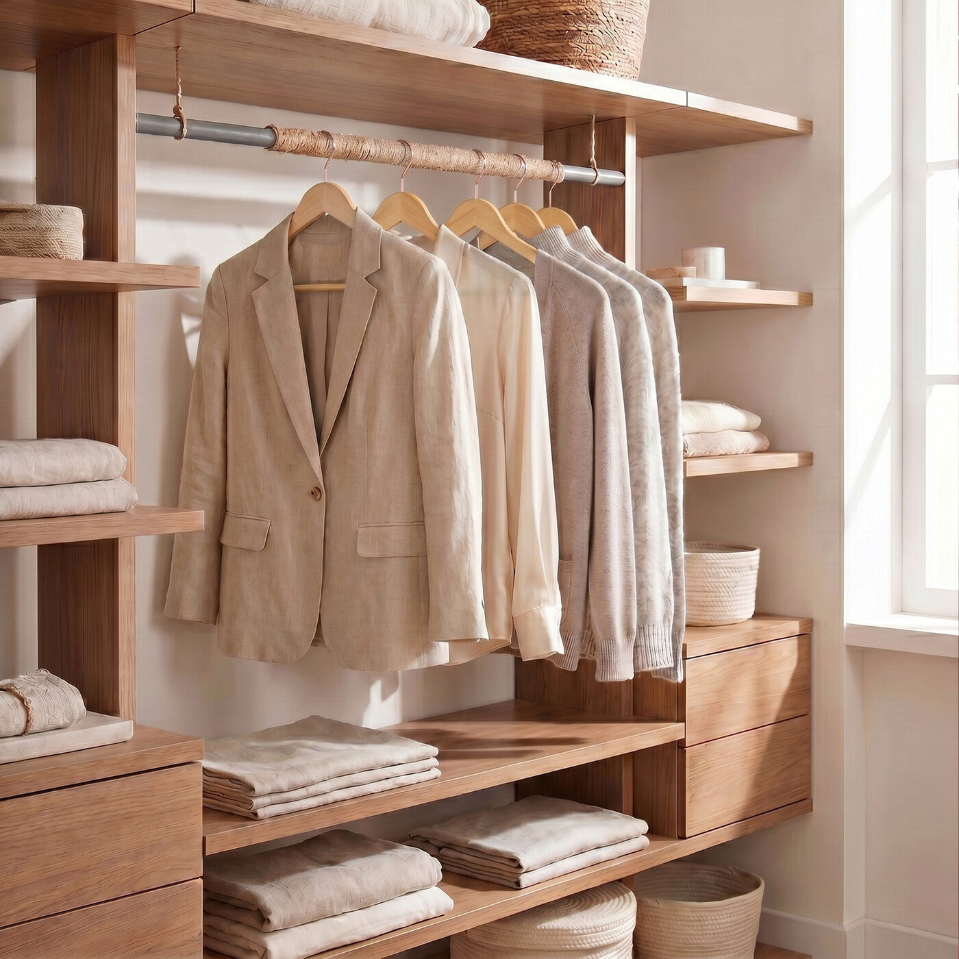 Cintres en bois, lot de 20, cintres en bois massif, avec encoches, antidérapants, crochet pivotant à 360°, pour costumes et chemises, couleur bois et rose doré