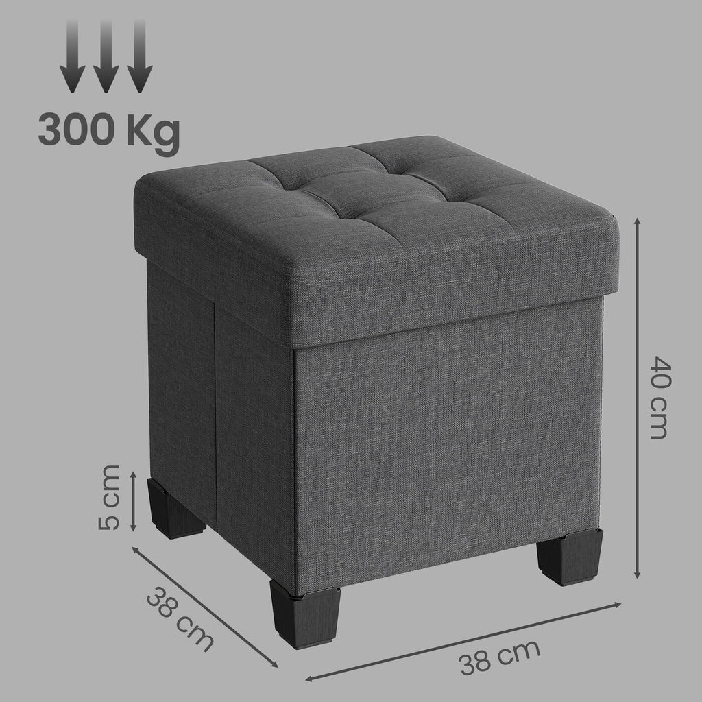 Pouf pliable gris ardoise – 38 x 38 x 40 cm, petit repose-pieds et tabouret de rangement, supporte 300 kg – compact pour salon, chambre ou dortoir