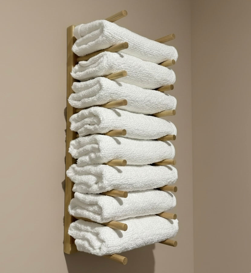 Porte-serviette en Bois avec fixation sans perçage - Rangement Pratique et Élégant