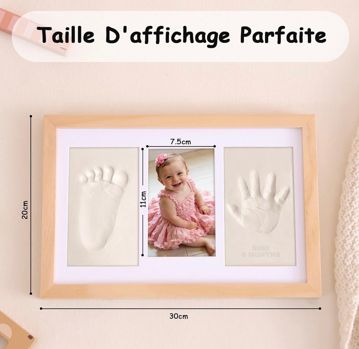 Cadre Empreinte Main Pied Bebe avec Argile, Kit Empreinte Bebe avec NOM pour Cadeau Bebe Naissance, Cadre Empreinte Bébé avec Argile Anti-Fissuration