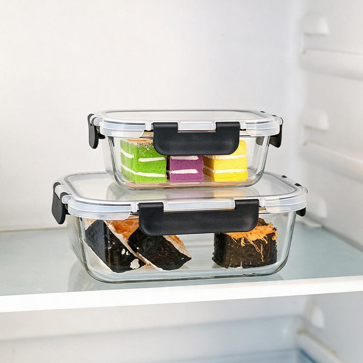 Lot de 10 contenants alimentaires noirs à fermeture à clip, Verre à haute teneur en borosilicate (1040 ml x 5 + 370 ml x 5), Couvercles hermétiques, Lot de boîtes repas de bureau