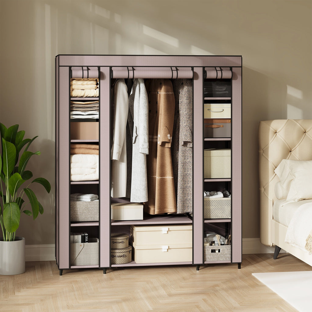 Armoire en tissu avec housse, penderie de rangement, 12 compartiments, cadre en métal pour chambre 45 x 150 x 175 cm 
Gris ou violet