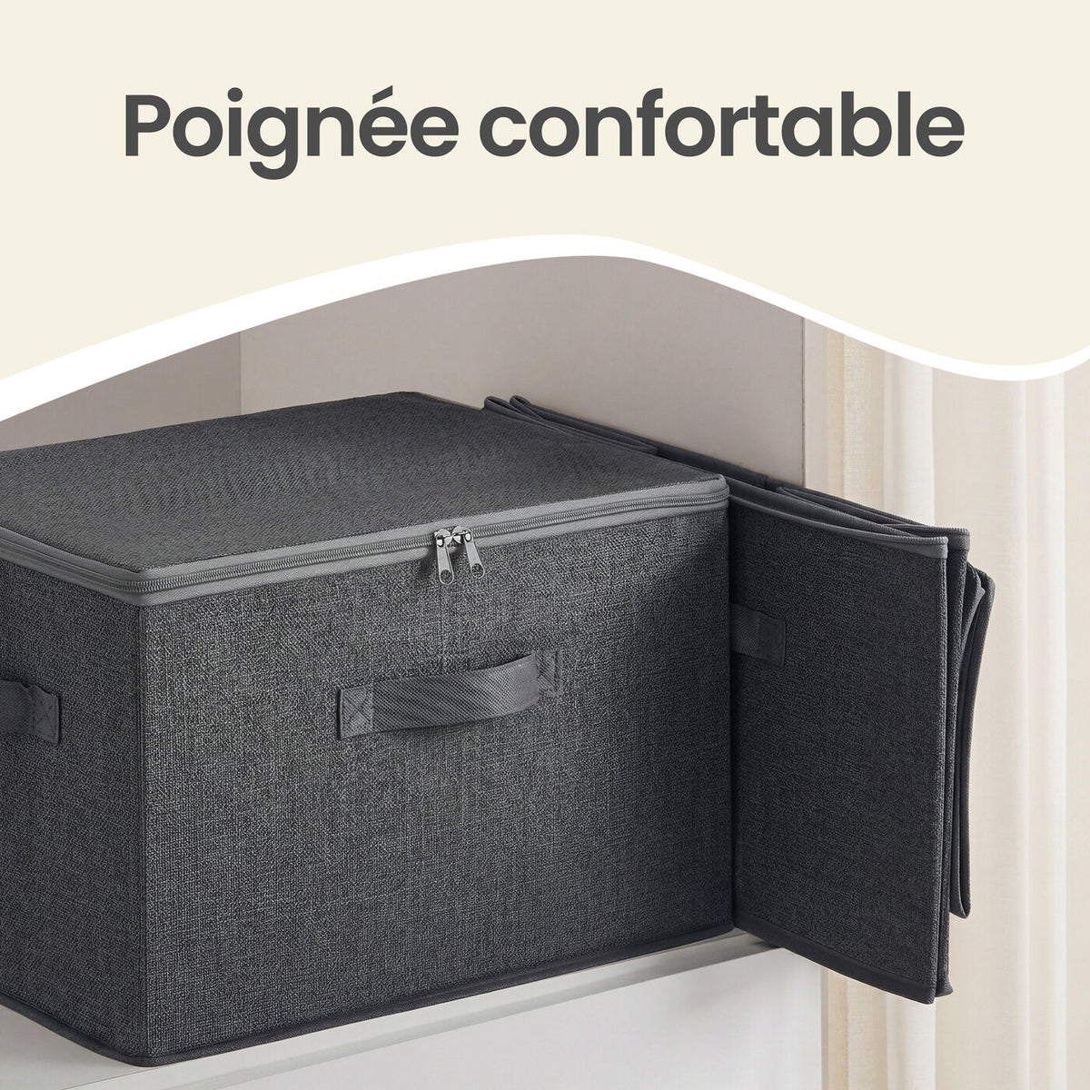 Boîtes de rangement pliables, lot de 6, organiseur de vêtements zippé avec couvercles solides et poignées renforcées, grande capacité de 30L par boîte, taille compacte 40x30x25cm, idéal pour placard, étagères, dortoir, voyage, Gris Foncé