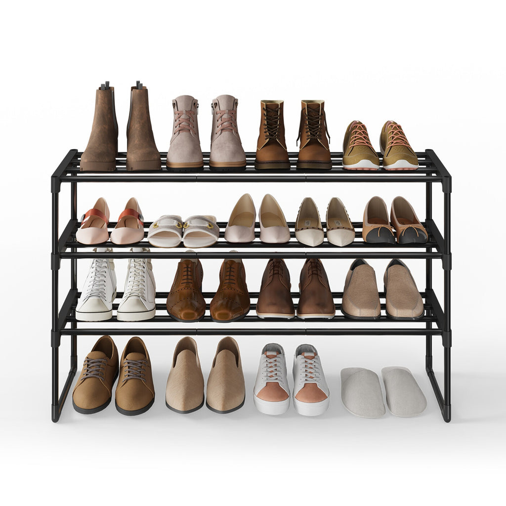 Étagère à chaussures en métal 3 niveaux noire – Étroite et empilable, 30 x 92 x 55 cm, Contient 16-20 paires – Organisateur peu encombrant pour entrée, placard ou salon