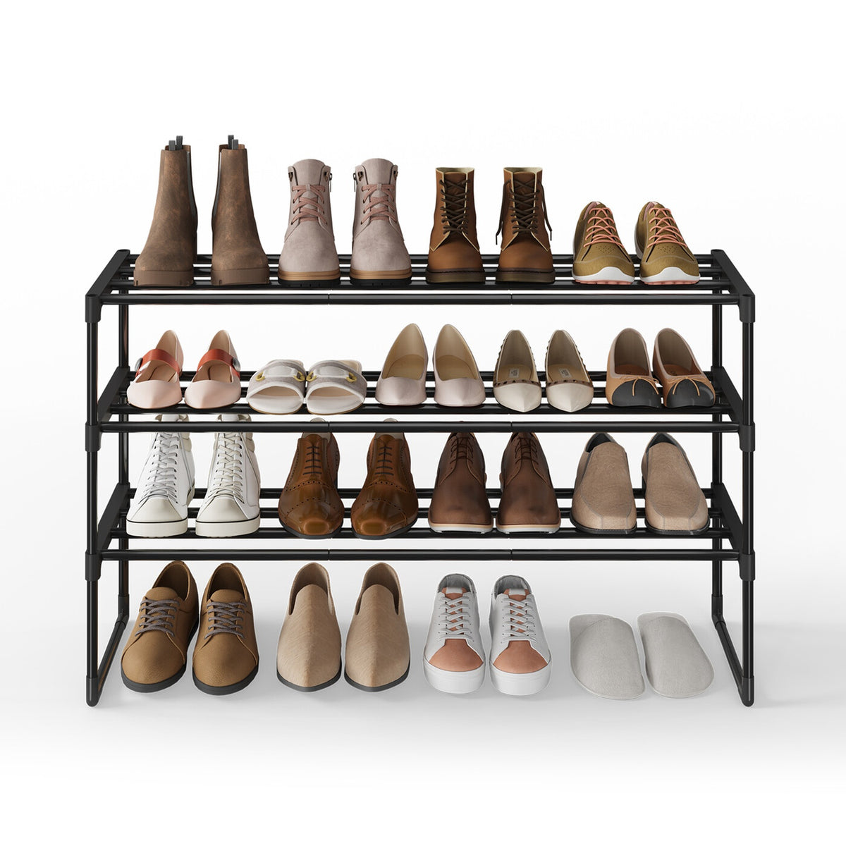 Étagère à chaussures en métal 3 niveaux noire – Étroite et empilable, 30 x 92 x 55 cm, Contient 16-20 paires – Organisateur peu encombrant pour entrée, placard ou salon