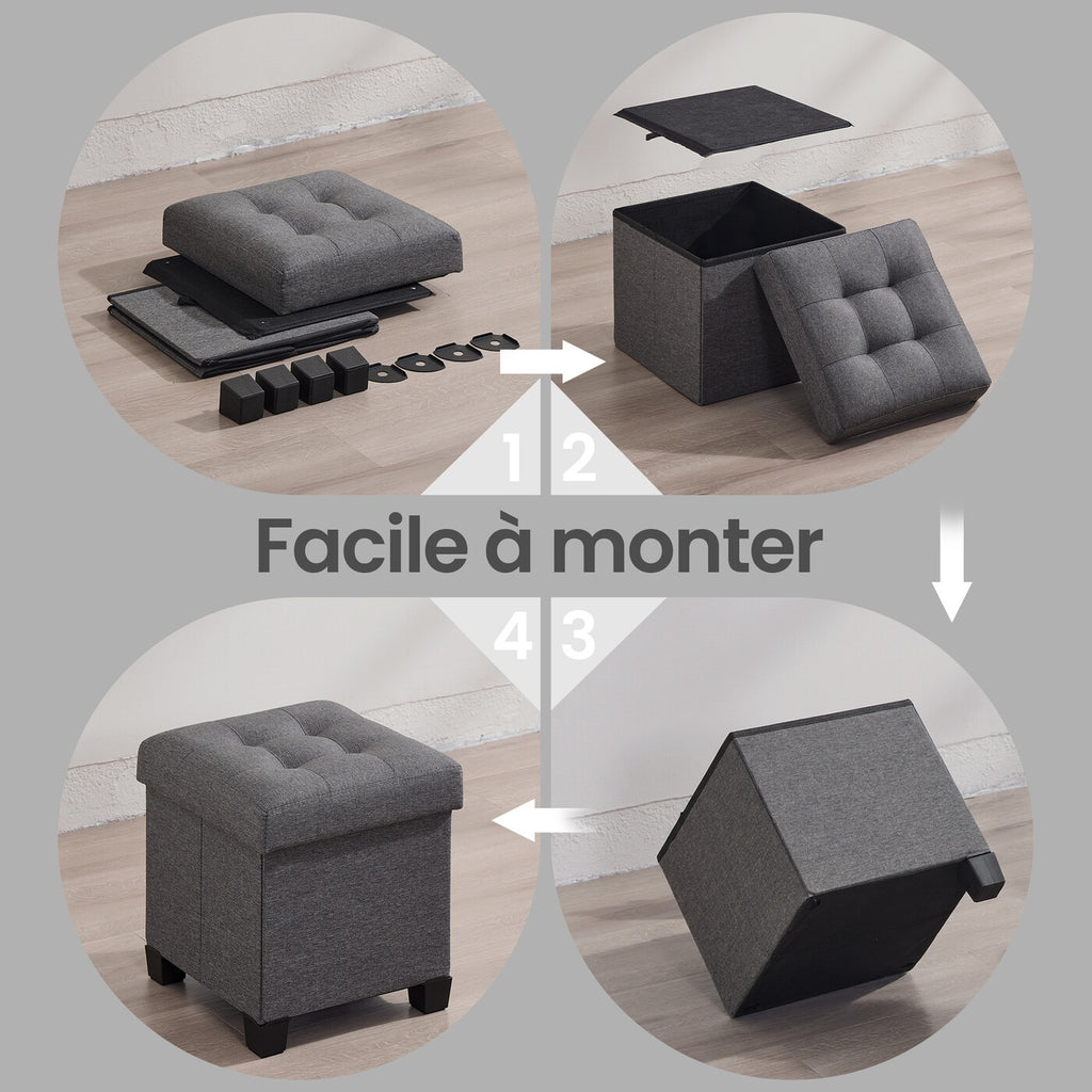 Pouf pliable gris ardoise – 38 x 38 x 40 cm, petit repose-pieds et tabouret de rangement, supporte 300 kg – compact pour salon, chambre ou dortoir