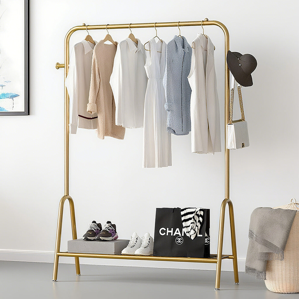 Portant à vêtements sur pied à poteau unique pour chambre et balcon, finition or luxueux, 100 cm