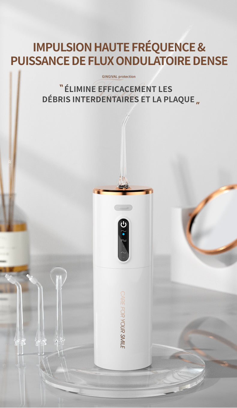 Hydropulseur dentaire électrique, réservoir d'eau 280 ml, batterie 1200 mAh - Blanc