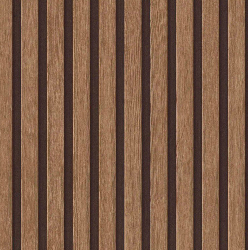Rouleau de papier peint adhésif rouge et imitation lattes en bois