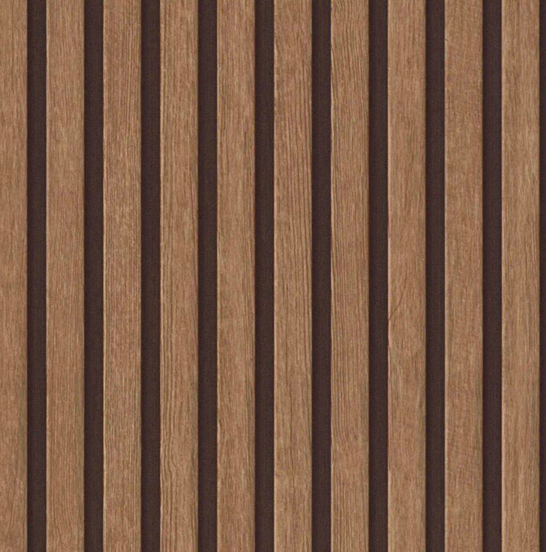 Rouleau de papier peint adhésif rouge et imitation lattes en bois