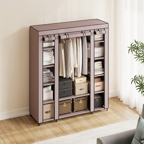 Armoire en tissu avec housse, penderie de rangement, 12 compartiments, cadre en métal pour chambre 45 x 150 x 175 cm 
Gris ou violet