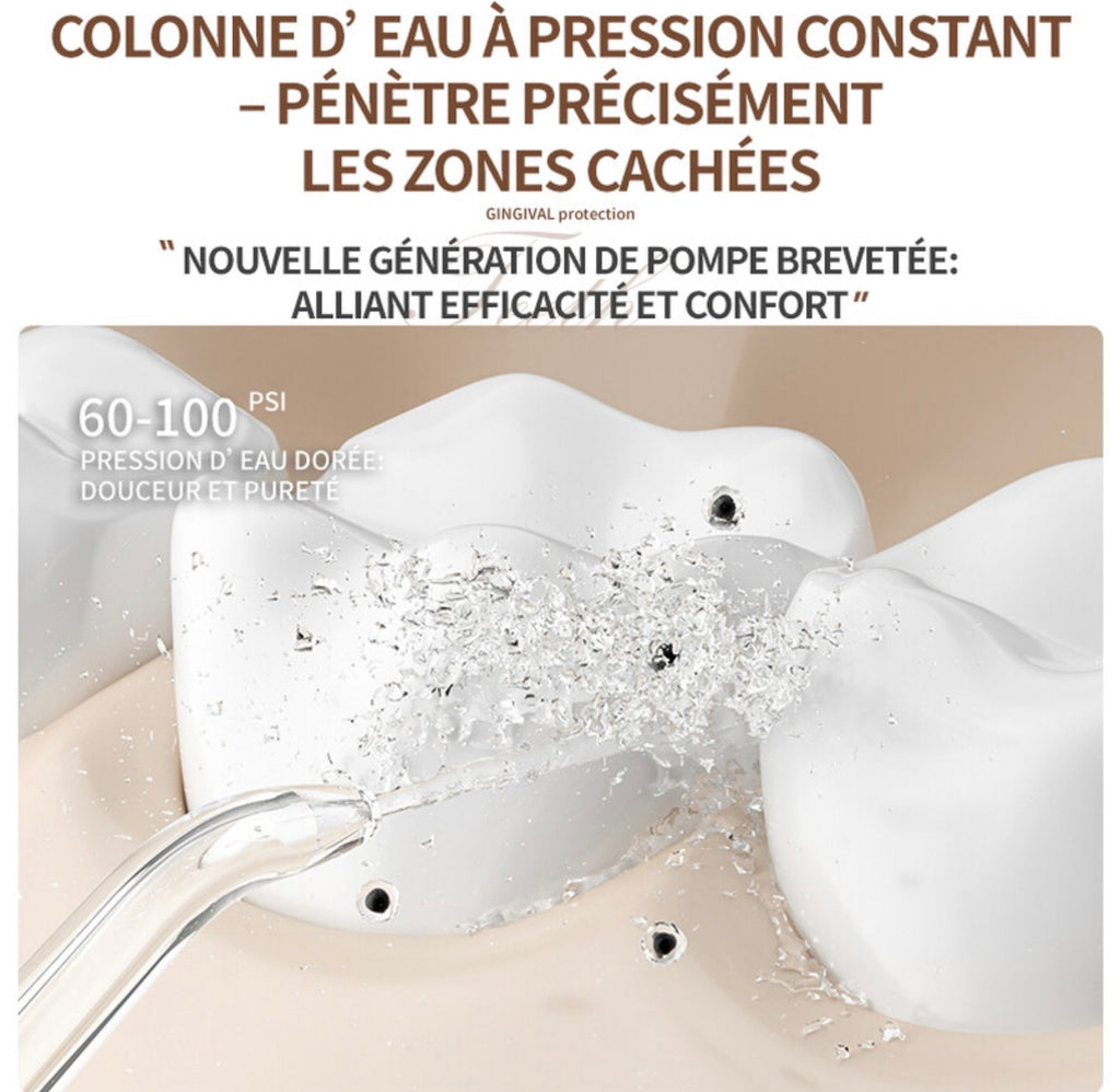 Hydropulseur dentaire électrique, réservoir d'eau 280 ml, batterie 1200 mAh - Blanc