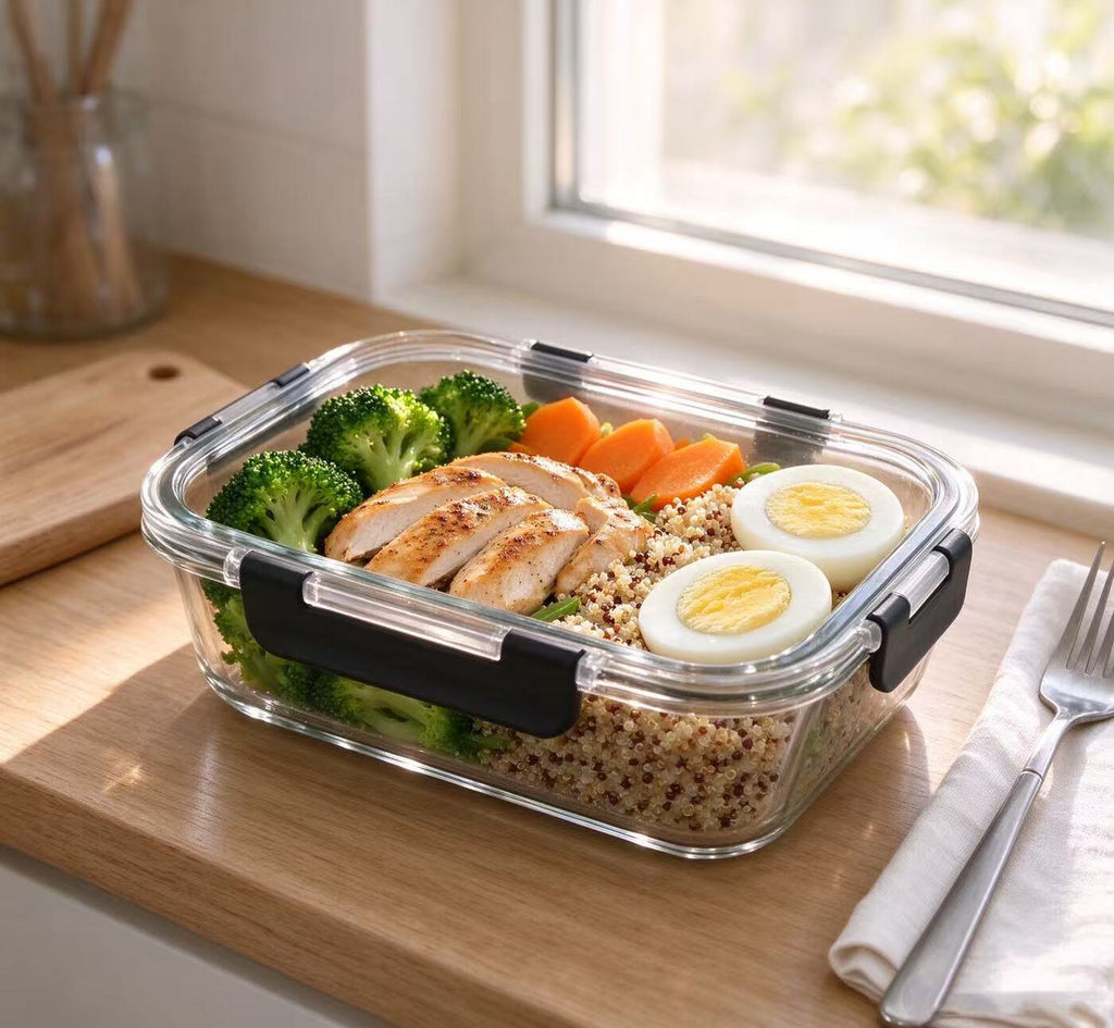 Lot de 10 contenants alimentaires noirs à fermeture à clip, Verre à haute teneur en borosilicate (1040 ml x 5 + 370 ml x 5), Couvercles hermétiques, Lot de boîtes repas de bureau