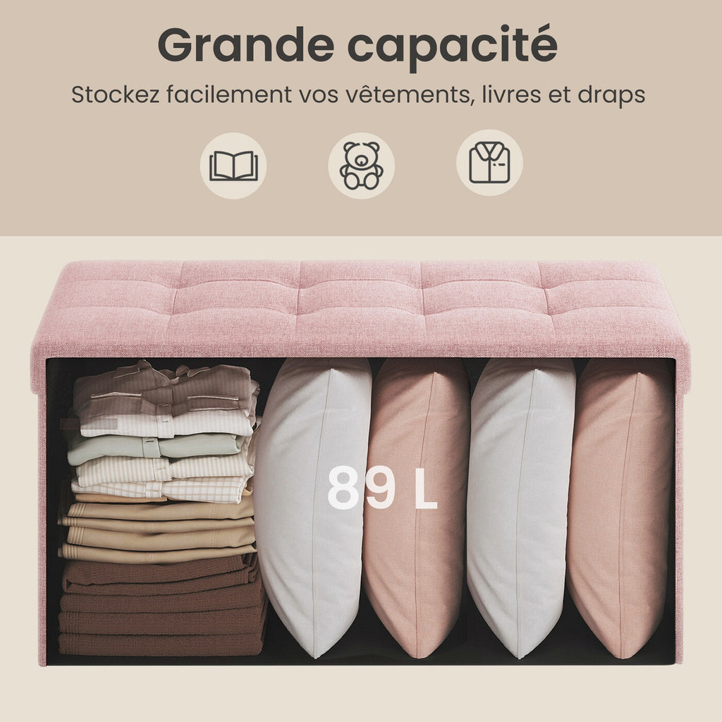 Banc de rangement 38 x 76 x 38 cm Rose ou Vert