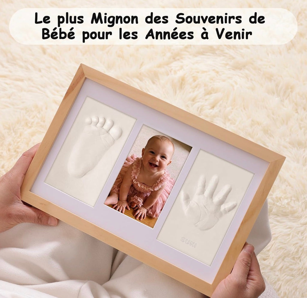 Cadre Empreinte Main Pied Bebe avec Argile, Kit Empreinte Bebe avec NOM pour Cadeau Bebe Naissance, Cadre Empreinte Bébé avec Argile Anti-Fissuration