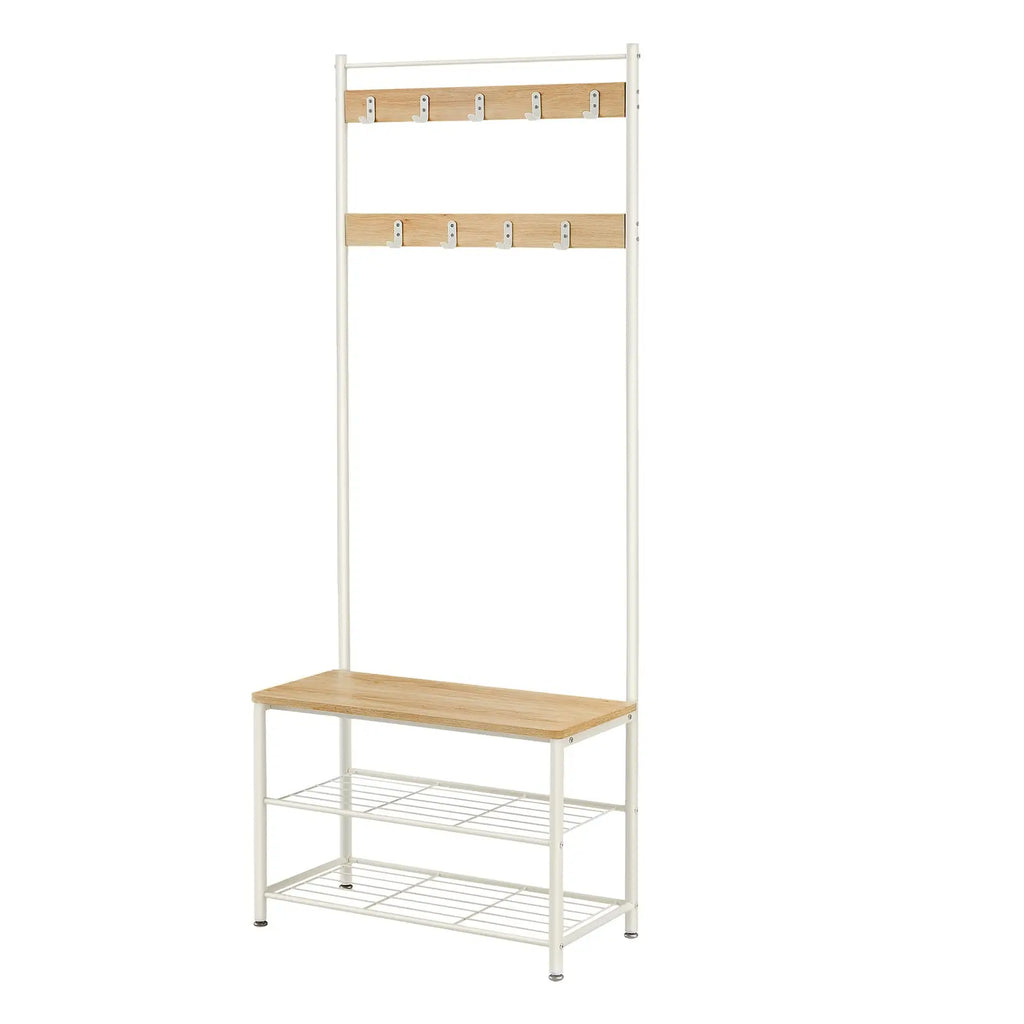 Portemanteau, 32 x 70 x 175 cm, Vestiaire avec Banc de Rangement pour Chaussures, Style Industriel, Jaune et Blanc