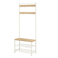 Portemanteau, 32 x 70 x 175 cm, Vestiaire avec Banc de Rangement pour Chaussures, Style Industriel, Jaune et Blanc