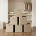 Cubes de rangement en tissu kaki clair – Lot de 6 boîtes pliables avec poignées, 30 x 30 x 30 cm, parfaits pour les étagères cubiques – non-tissé, parfaits pour les vêtements et l’organisation des placards