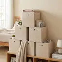 Cubes de rangement en tissu kaki clair – Lot de 6 boîtes pliables avec poignées, 30 x 30 x 30 cm, parfaits pour les étagères cubiques – non-tissé, parfaits pour les vêtements et l’organisation des placards