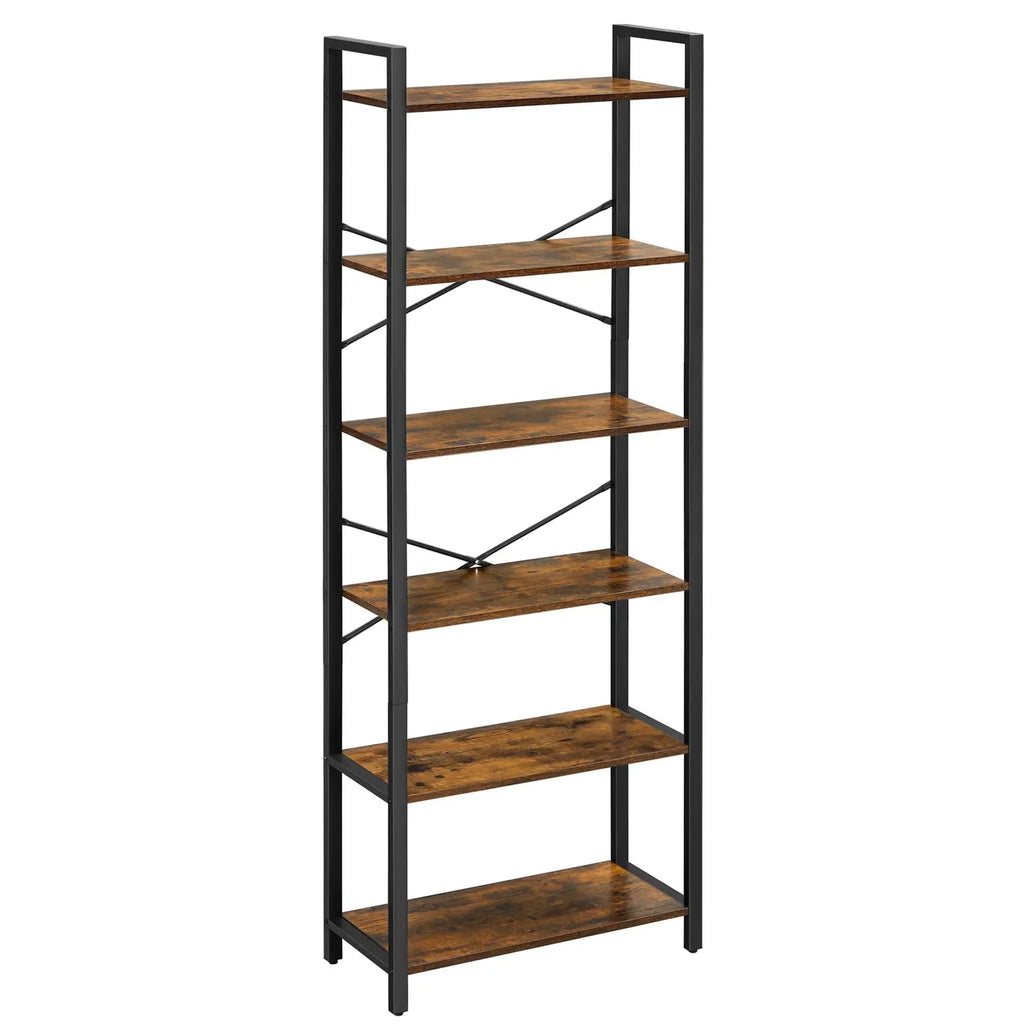Ochama  Bibliothèque à 6 Niveaux, Meuble de Rangement sur Pied, Bureau, Salon, Chambre, Cuisine, Style Industriel, Marron et Noir