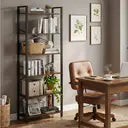 Ochama  Bibliothèque à 6 Niveaux, Meuble de Rangement sur Pied, Bureau, Salon, Chambre, Cuisine, Style Industriel, Marron et Noir