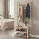 Portemanteau, 32 x 70 x 175 cm, Vestiaire avec Banc de Rangement pour Chaussures, Style Industriel, Jaune et Blanc