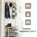 Portemanteau, 32 x 70 x 175 cm, Vestiaire avec Banc de Rangement pour Chaussures, Style Industriel, Jaune et Blanc
