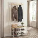 Portemanteau, 32 x 70 x 175 cm, Vestiaire avec Banc de Rangement pour Chaussures, Style Industriel, Jaune et Blanc