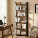Ochama  Bibliothèque à 6 Niveaux, Meuble de Rangement sur Pied, Bureau, Salon, Chambre, Cuisine, Style Industriel, Marron et Noir