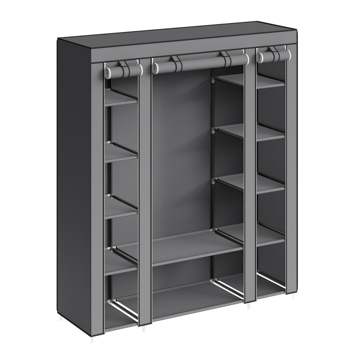 Armoire en tissu avec housse, penderie de rangement, 12 compartiments, cadre en métal pour chambre 45 x 150 x 175 cm 
Gris ou violet