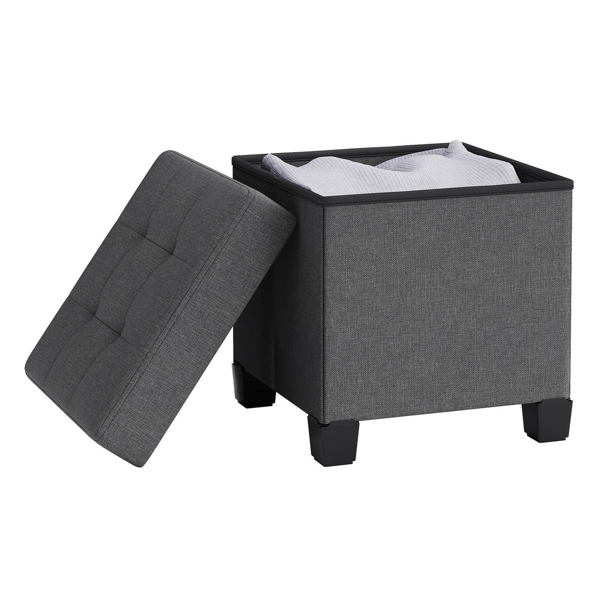 Pouf pliable gris ardoise – 38 x 38 x 40 cm, petit repose-pieds et tabouret de rangement, supporte 300 kg – compact pour salon, chambre ou dortoir