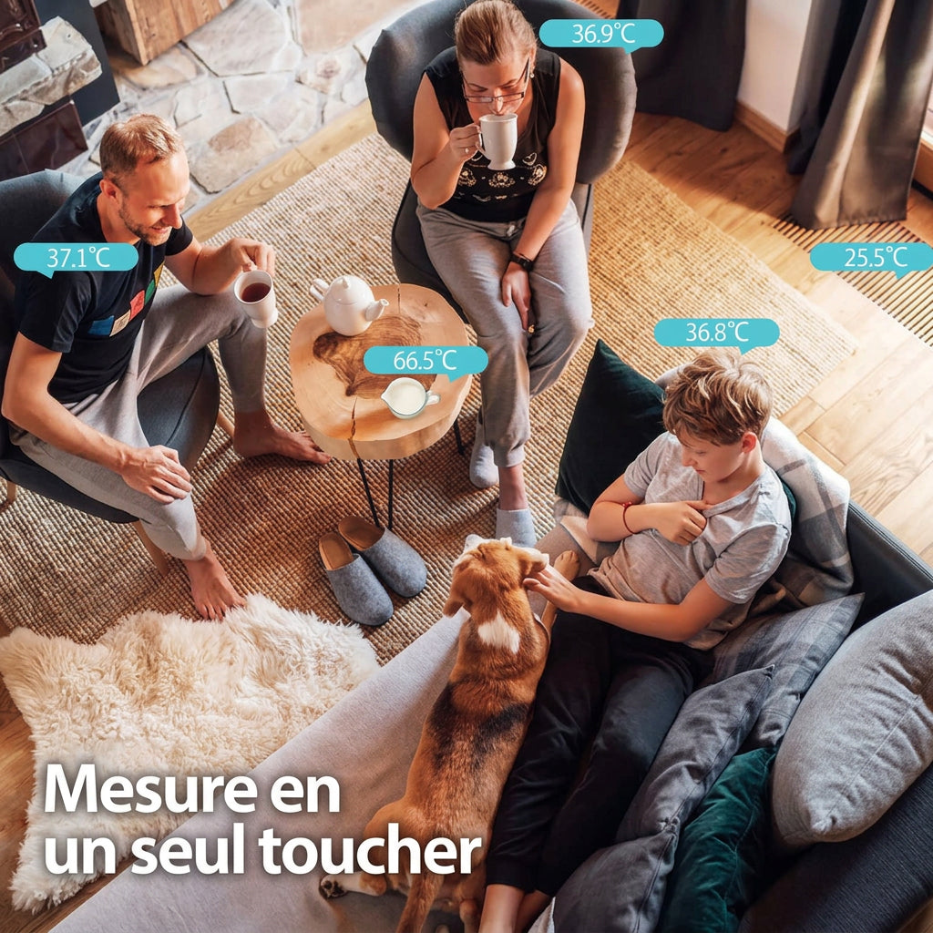 Thermomètre infrarouge LED, Blanc, Double mode front Ecran LED clair, Toute la famille, Lecture instantanée pile incluse