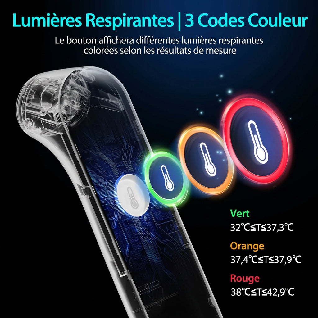 Thermomètre infrarouge LED, Blanc, Double mode front Ecran LED clair, Toute la famille, Lecture instantanée pile incluse