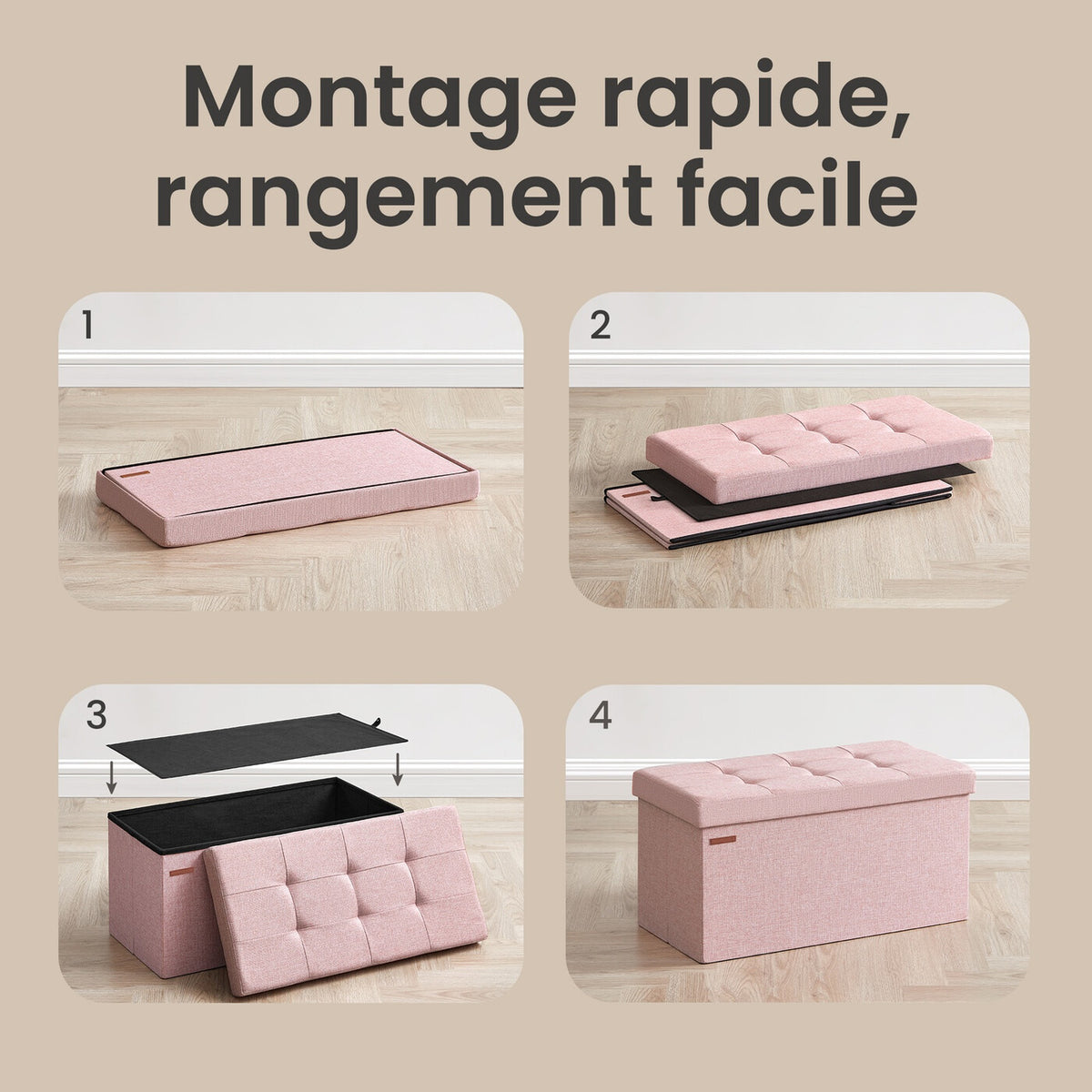 Banc de rangement 38 x 76 x 38 cm Rose ou Vert