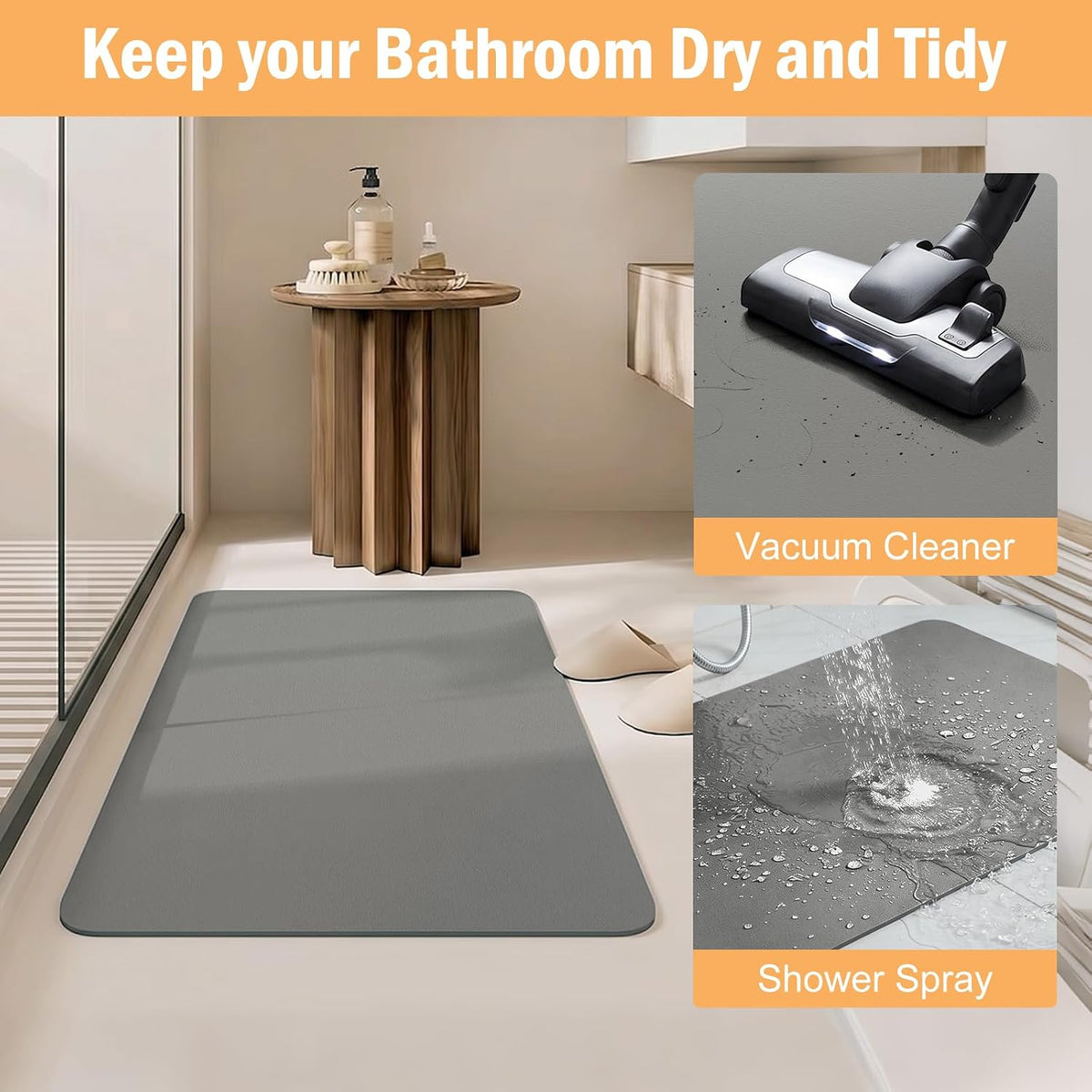 Tapis de Bain Absorbant Séchage Rapide en Caoutchouc Gris 40 x 60 cm