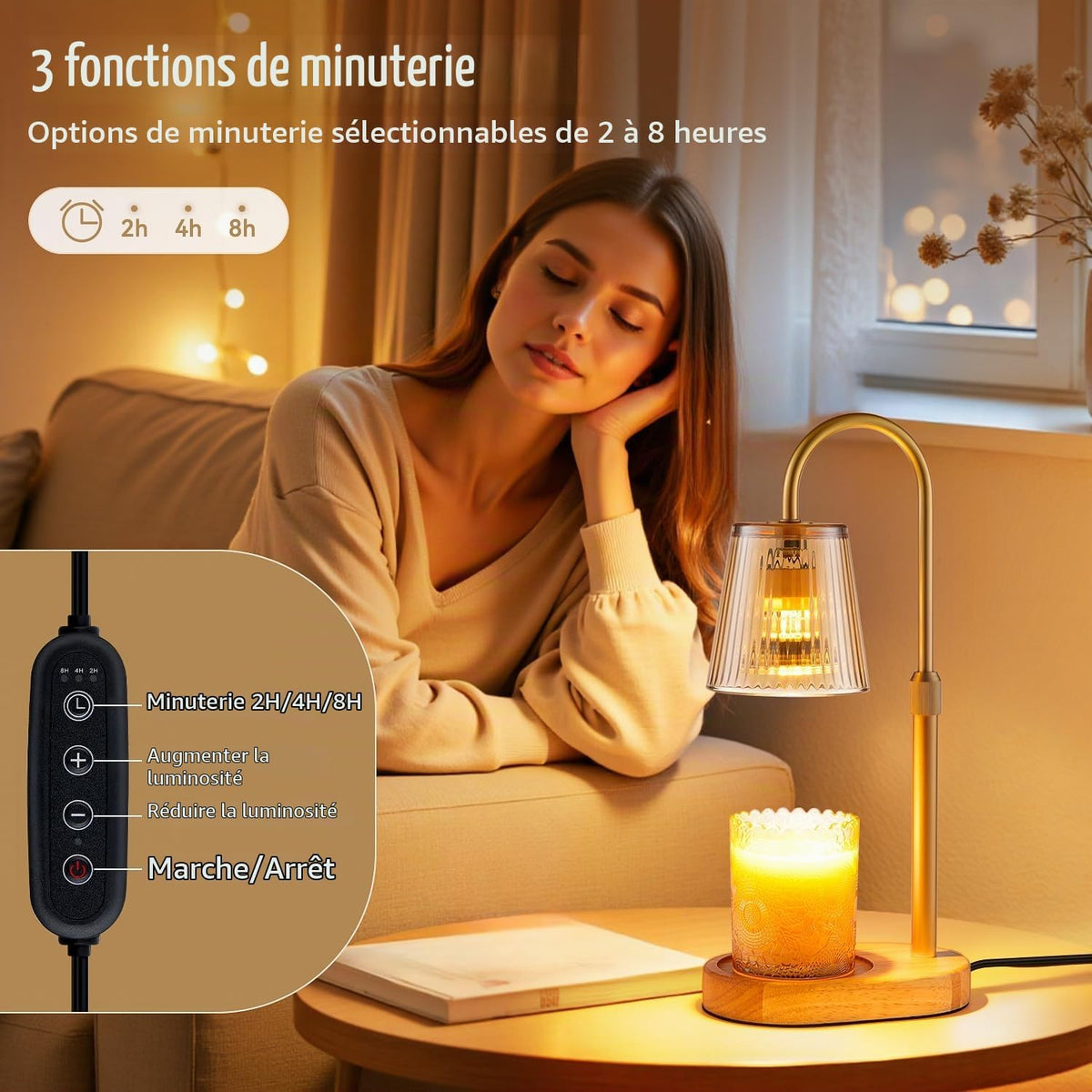Lampe Chauffe Bougie avec Minuterie Réglable en Hauteur