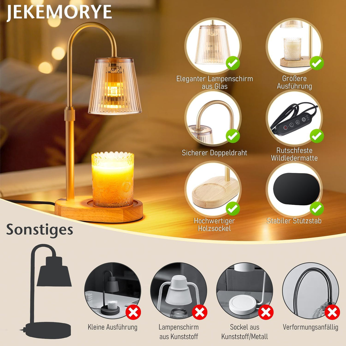 Lampe Chauffe Bougie avec Minuterie Réglable en Hauteur