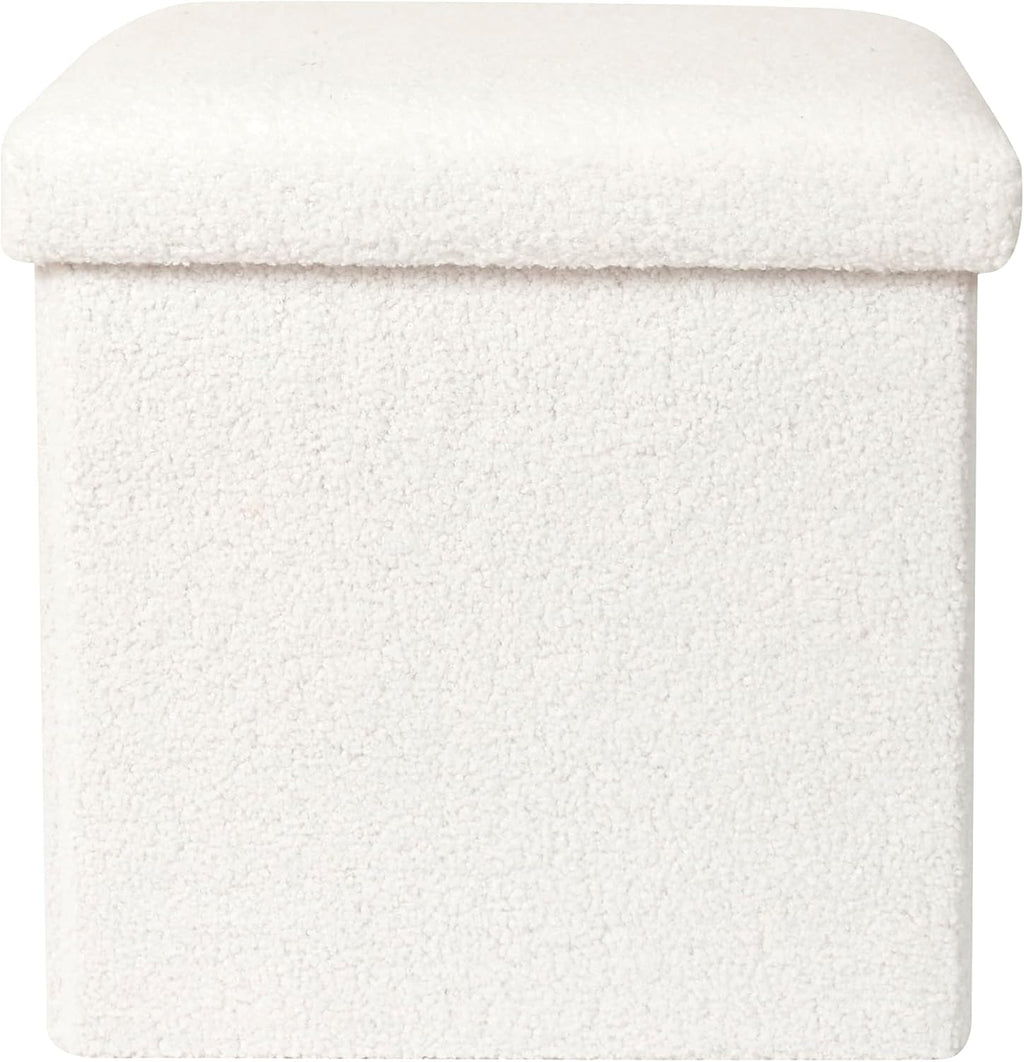 Home Deco Factory Coffre Pouf Pliable Bouclette Blanc