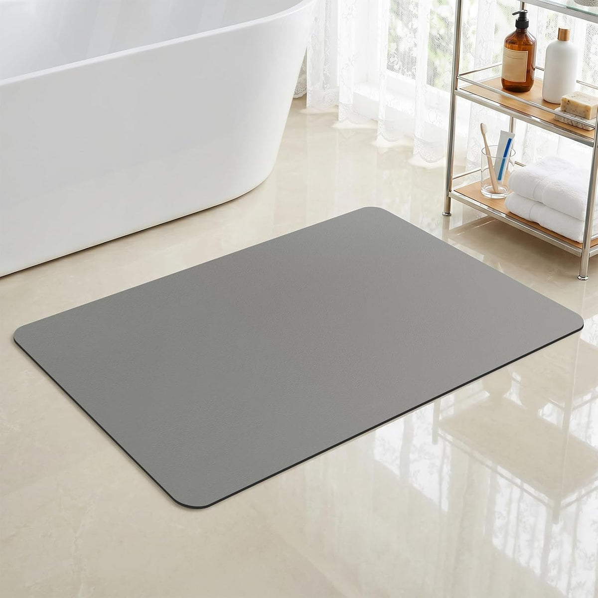 Tapis de Bain Absorbant Séchage Rapide en Caoutchouc Gris 40 x 60 cm