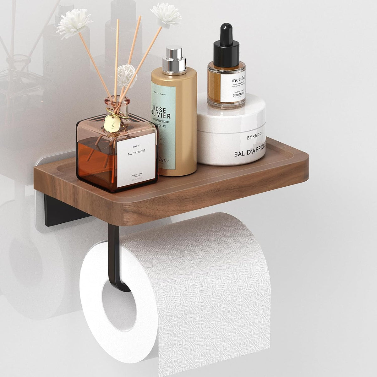 Porte Papier Toilette Mural 20cm en Bois Massif