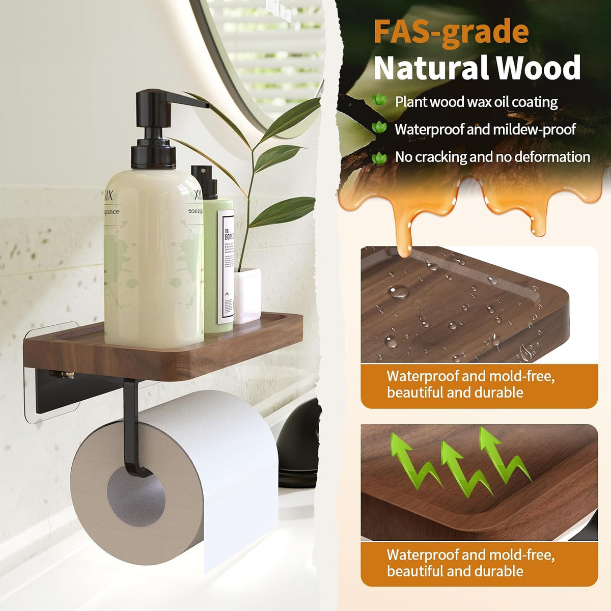 Porte Papier Toilette Mural 20cm en Bois Massif