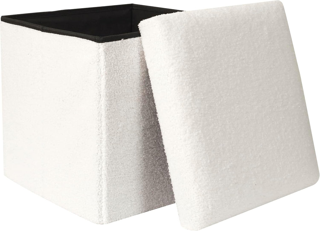 Home Deco Factory Coffre Pouf Pliable Bouclette Blanc