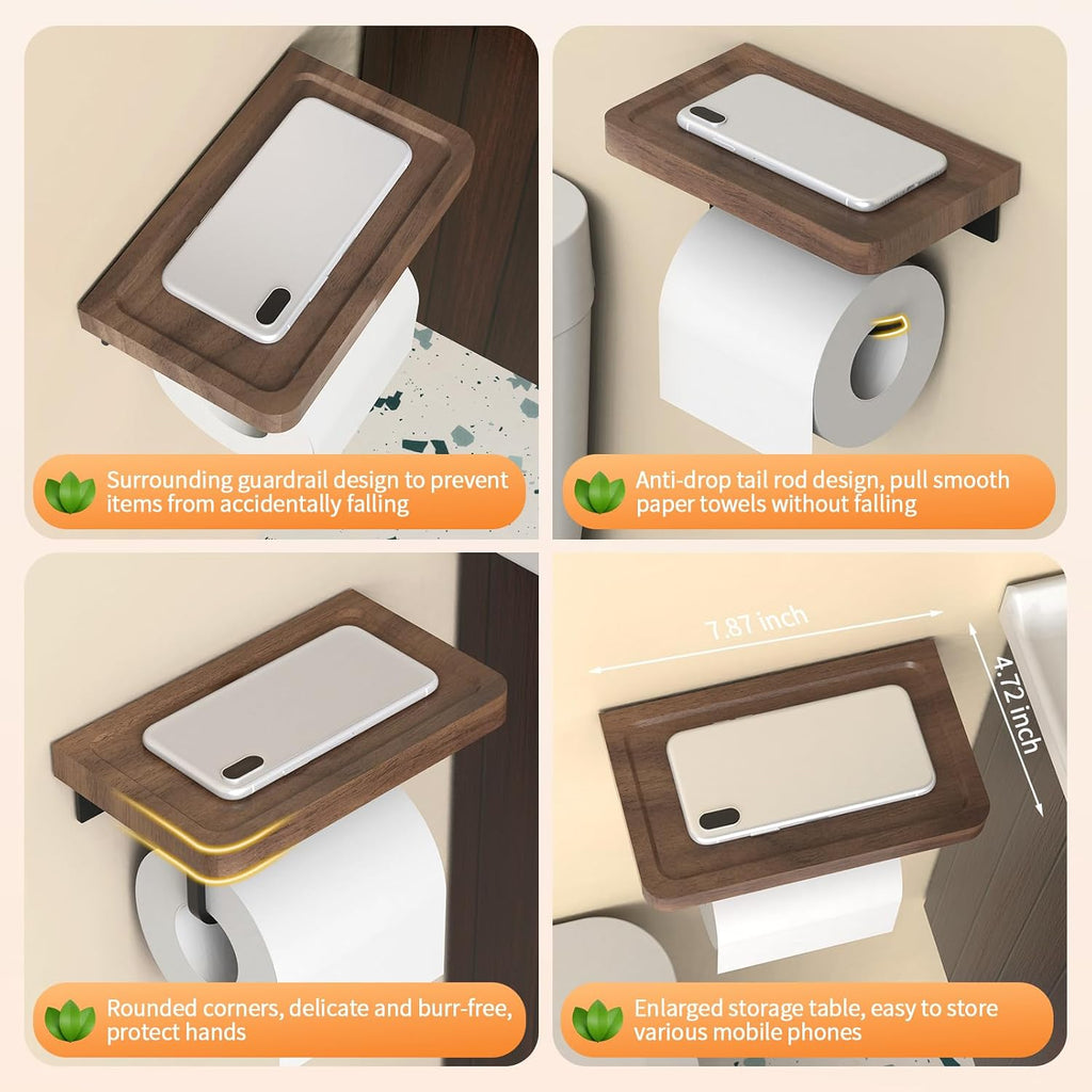 Porte Papier Toilette Mural 20cm en Bois Massif