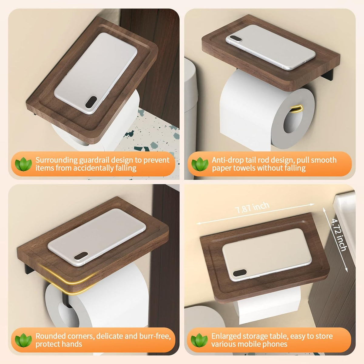 Porte Papier Toilette Mural 20cm en Bois Massif