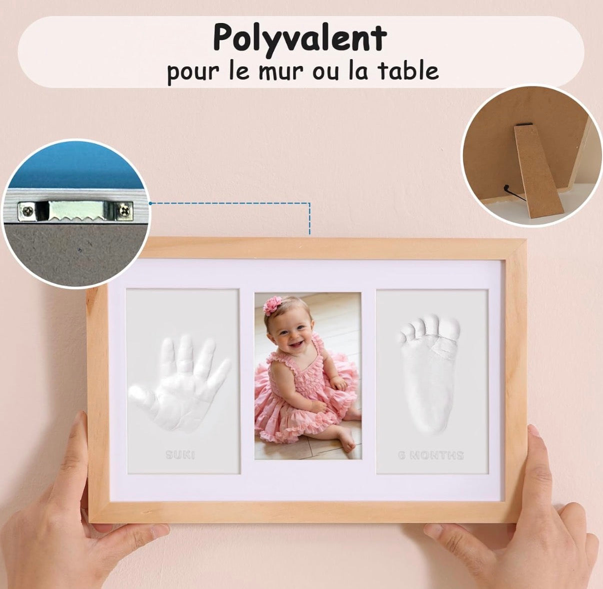 Cadre Empreinte Main Pied Bebe avec Argile, Kit Empreinte Bebe avec NOM pour Cadeau Bebe Naissance, Cadre Empreinte Bébé avec Argile Anti-Fissuration