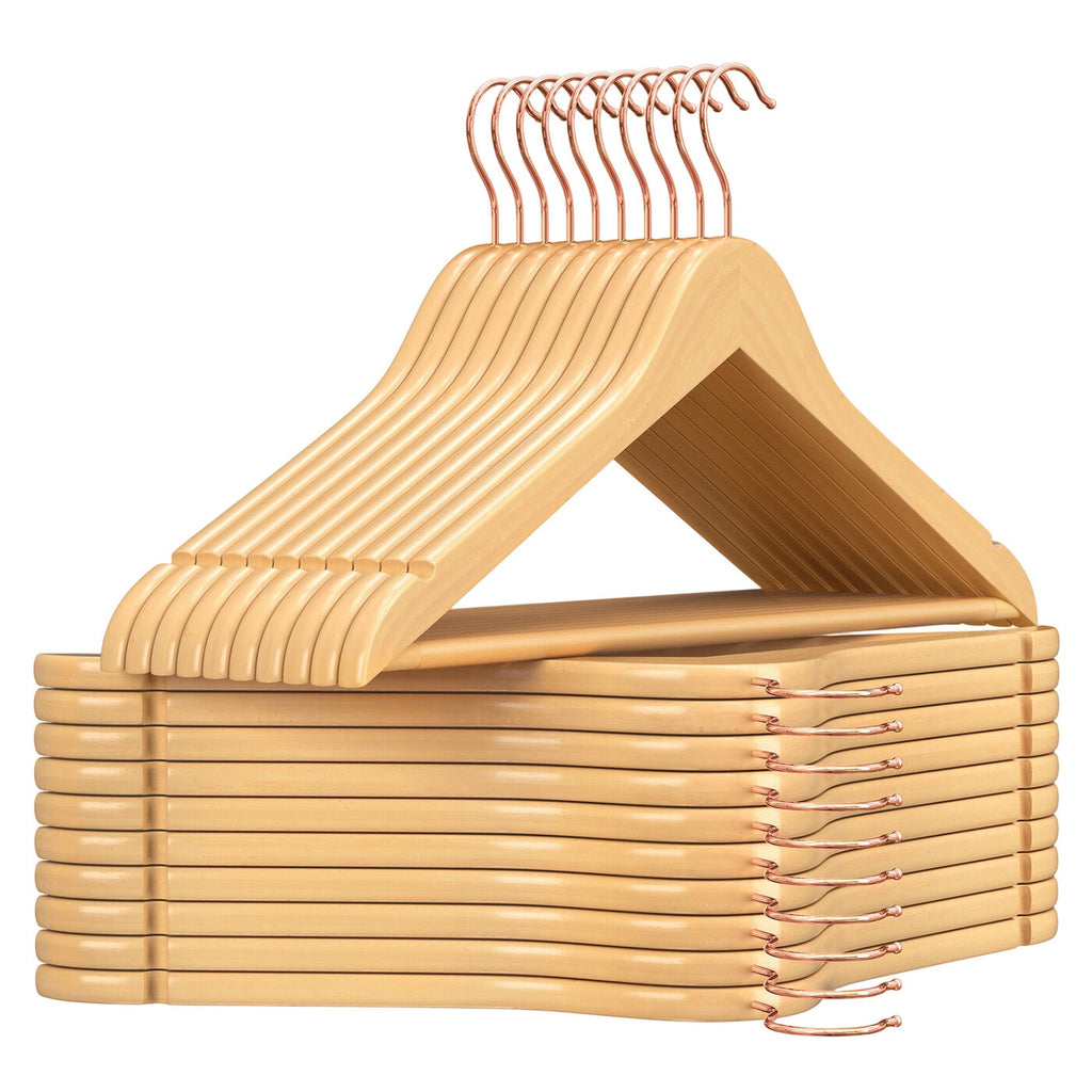 Cintres en bois, lot de 20, cintres en bois massif, avec encoches, antidérapants, crochet pivotant à 360°, pour costumes et chemises, couleur bois et rose doré