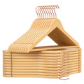 Cintres en bois, lot de 20, cintres en bois massif, avec encoches, antidérapants, crochet pivotant à 360°, pour costumes et chemises, couleur bois et rose doré