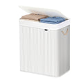 Grand panier à linge en bambou, panier à linge pliable à 2 compartiments avec couvercle, blanc ou bois