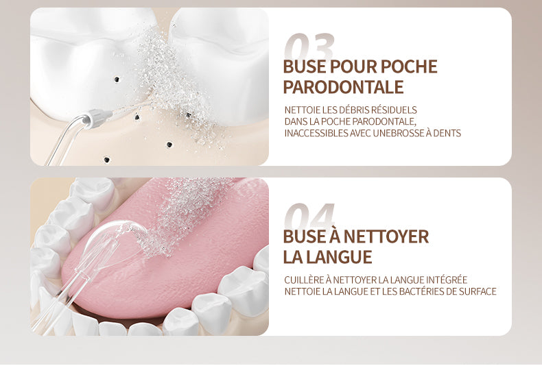 Hydropulseur dentaire électrique, réservoir d'eau 280 ml, batterie 1200 mAh - Blanc